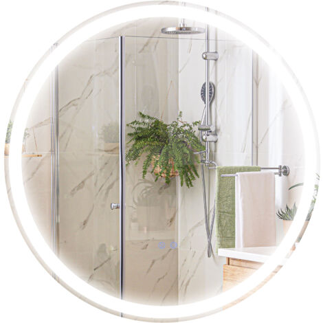 Miroir rond lumineux LED de salle de bain 23 W Ø 70 cm tactile antibuée blanc argent
