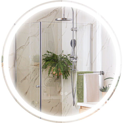 Miroir rond lumineux LED de salle de bain 29 W Ø 60 cm tactile antibuée blanc argent
