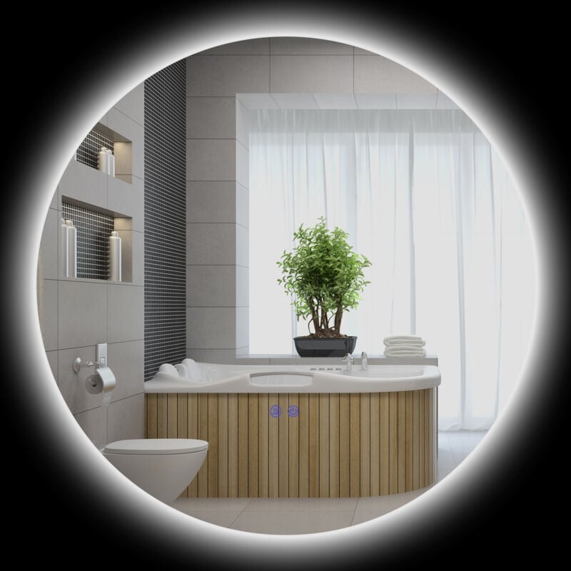 Miroir rond lumineux led réglable de salle de bain dia. 80 cm interrupteur tactile fonction antibuée gris
