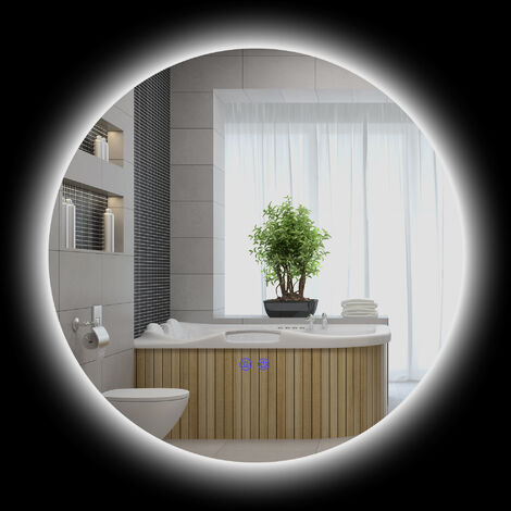 Miroir rond lumineux LED de salle de bain 60 cm avec éclairage interrupteur tactile système antibuée miroir mural LED à luminosité réglable 29 W gris