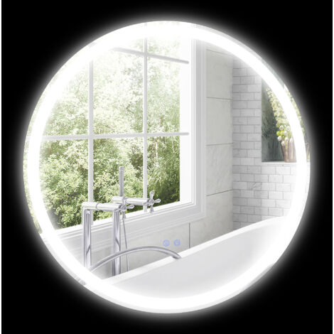 Miroir rond lumineux LED de salle de bain Ø 60 cm mural avec éclairage 3 couleurs interrupteur tactile 29W blanc argent