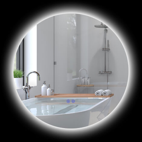 Miroir rond lumineux LED de salle de bain Ø 60 cm mural avec éclairage interrupteur tactile système antibuée  29 W gris
