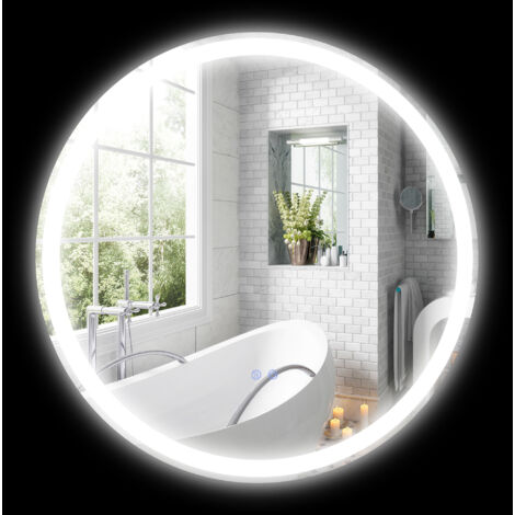 Miroir rond lumineux LED de salle de bain Ø 70 cm mural avec éclairage 3 couleurs interrupteur tactile 23W blanc argent