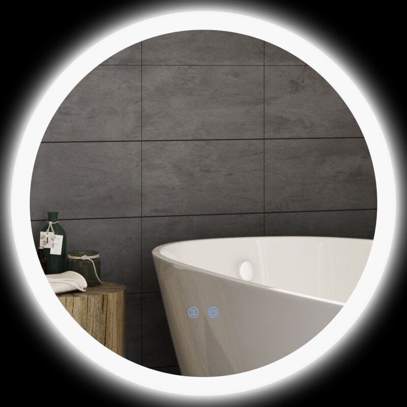 Miroir rond lumineux led de salle de bain ø 60 cm mural avec éclairage 3 couleurs interrupteur tactile système antibuée 29 w gris