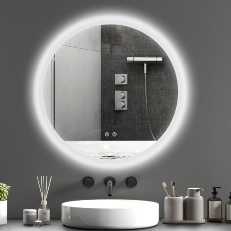 Miroir rond lumineux LED de salle de bain Ø 70 cm mural éclairage interrupteur tactile système antibuée 35W blanc argent