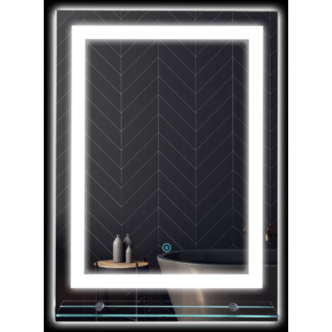 Miroir rond lumineux LED de salle de bain Ø 80 cm mural avec éclairage 3 couleurs interrupteur tactile 46W blanc argent