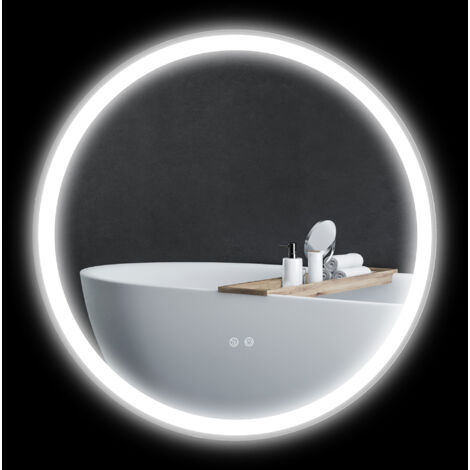 Miroir rond lumineux LED de salle de bain Ø 80 cm mural avec éclairage 3 couleurs interrupteur tactile 46W blanc argent