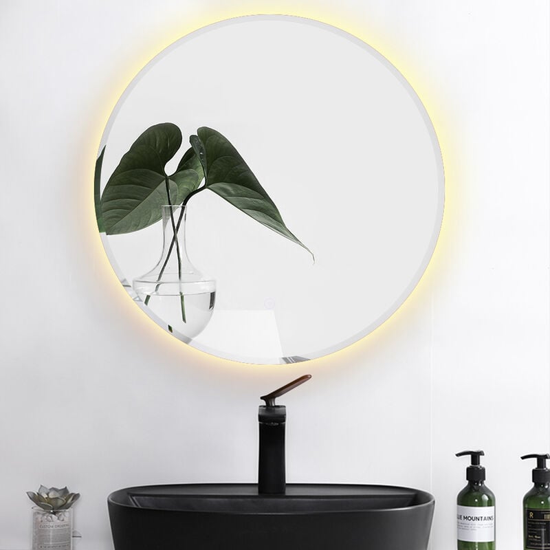 Miroir Rond Lumineux pour Salle de Bain à led avec Éclairage Tactile Anti-buée Blanc Chaud ø 70 cm