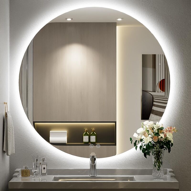 Freosen - 70cm Miroir Rond Salle de Bain Lumineux Miroir Salle de Bain