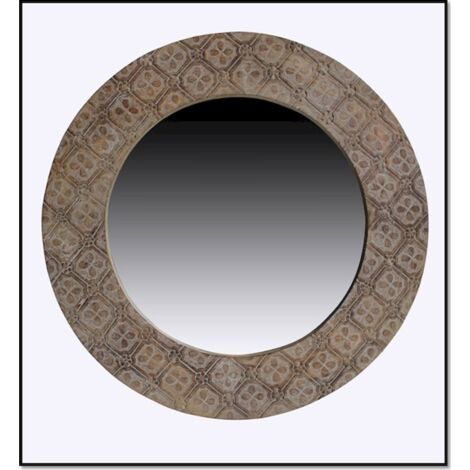 Miroir rond Mandala déco marron pour intérieur élégant - Marron décapé effet mandala