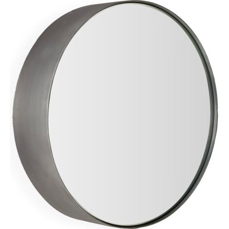 Miroir rond mural métal nickel vieilli style industriel élégant - nickel vieilli effet argent patiné