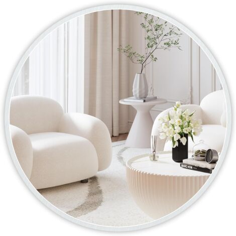 KEEPBUYING Miroir Rond Mural,60x60cm Miroir HD Moderne en Cadre pour décorer, Salle de Bain, Salon Chambre, Blanc