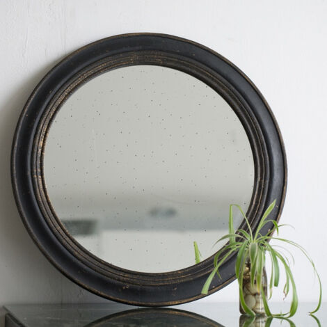 Miroir rond noir vintage 60x60cm – Finition élégante pour intérieur moderne – Parfait pour chambre ou salon – La Grande Prairie