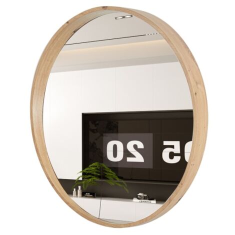 Miroir rond RIO avec bord – Ø80 cm – Finition chêne vieilli – Cadre épais – Design naturel et moderne