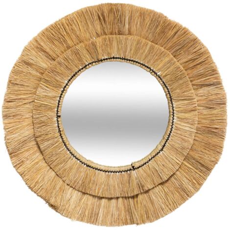 Miroir rond Safari en raphia de 57 cm - Design naturel beige, livraison gratuite