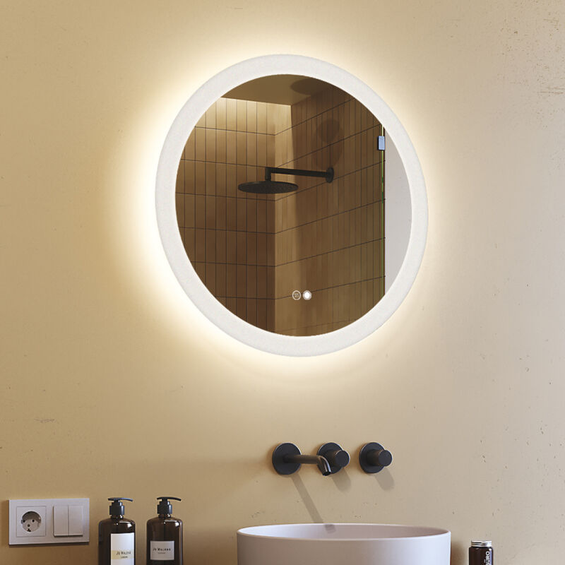 Artforma - Miroir Rond Salle de Bain 60cm, Miroir lumineux, Tactile, avec Fonction Anti-buée, Systeme Couleur dual led