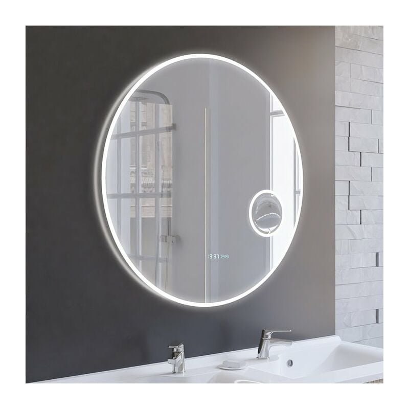 Miroir lumineux rond RONDINARA diamètre 80cm - antibuée, horloge et loupe