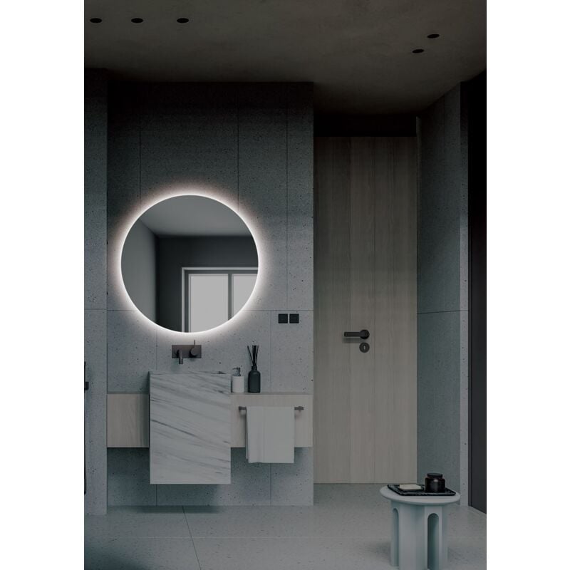 Miroir de Salle de Bain avec Éclairage LED - Miroir rond, rétroéclairé, lumière froide, double capteur, antibuée et marche/arrêt - Ø 100 CM
