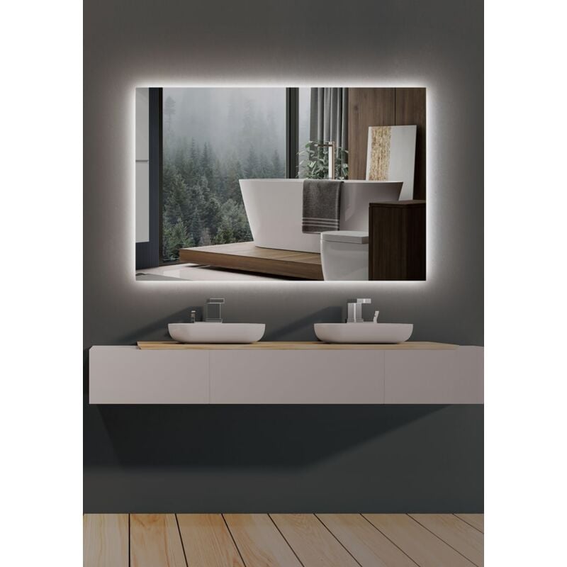 Miroir de Salle de Bain avec Éclairage led pour Salle de Bain, Dressing, Maquillage - Miroir Rétroéclairé à Lumière Froide Personnalisé - 80 x 80CM