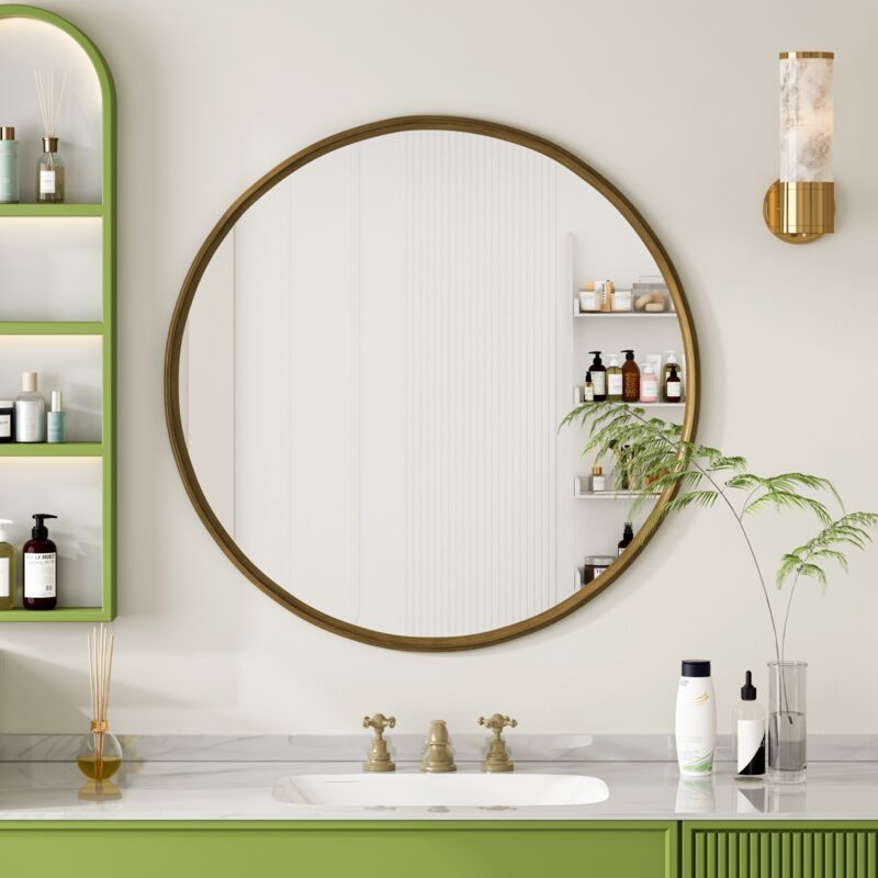 Eifson - Miroir salle bain 80 cm, rond en fer forgé, style bohème, fixation murale, cadre en métal, miroir mural rond pour salle de bain, chambre,