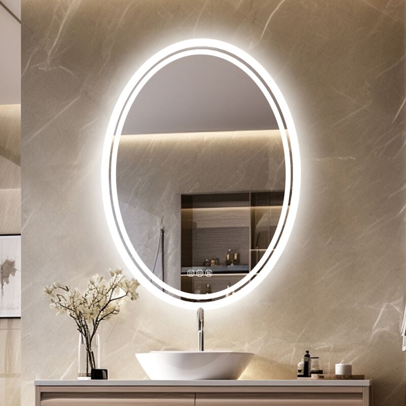 Miroir Salle Bain led Mural - Miroir Salle de Bain Lumineux Oval Anti buee avec Interrupteur Tactile - 60 x 80 cm