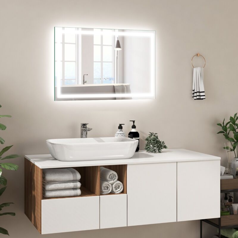 Miroir Salle de Bain 60x40cm 3000-6000K Mémoire Température IP44 Argent CW22846