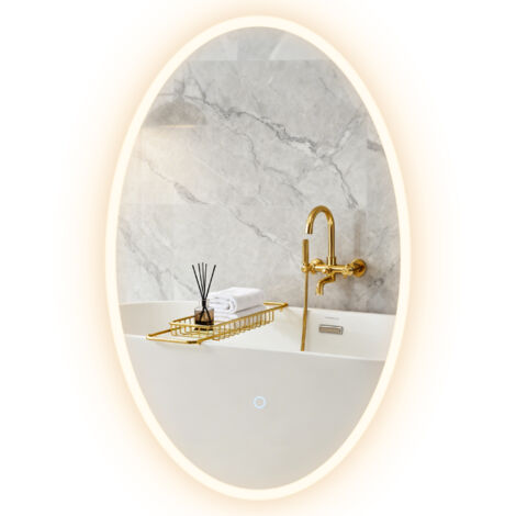 Miroir salle de bain avec éclairage 80 x 50 cm, miroir LED ovale, anti-buée, 3 couleurs lumière, dimmable, transparent