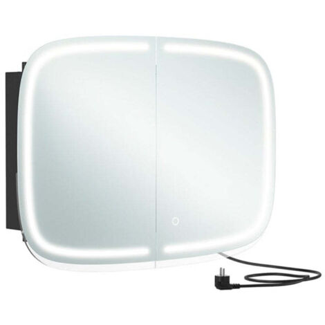 Miroir salle de bain avec éclairage armoire de toilette avec 2 prises ac 2 prises usb 2 étagères réglables coins arrondis