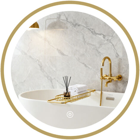 Miroir salle de bain avec éclairage LED rond 40 cm, miroir lumineux mural à 3 températures de couleur, dimmable, doré