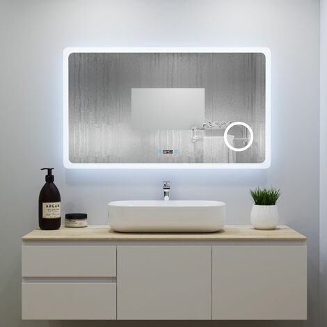 Horloge Miroir de salle de bain intelligent LED anti-buée avec plusieurs fonctionnalités en option