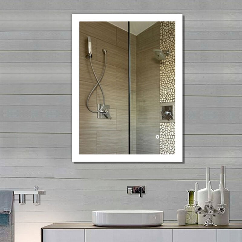 Miroir Salle de Bain avec led Nouvelle Génération Anti-Brouillard Bouton Tactile Cadre en Alliage d'aluminium Mat 9070 cm