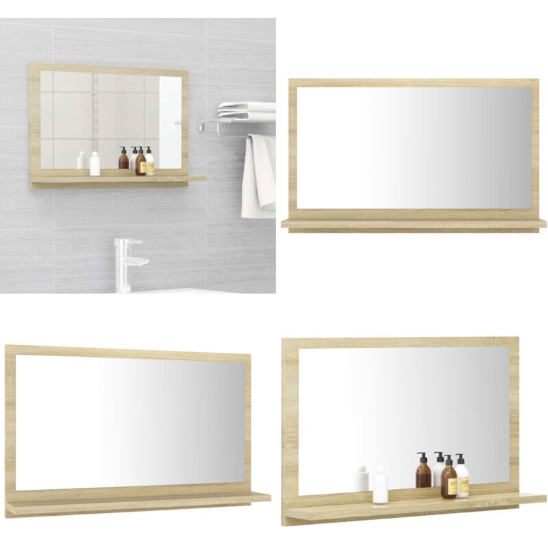 Vidaxl – Miroir simple de salle de bain 60x10,5x37 cm – Bois d'ingénierie chêne sonoma – Miroir mural avec étagère intégrée – Facile à nettoyer