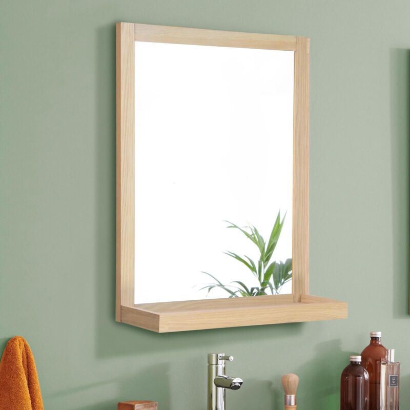 Mob-in - Miroir rectangulaire avec tablette en bois 60 x 70cm enio