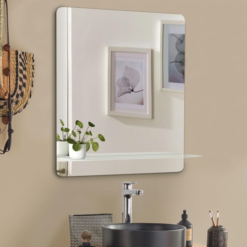 Miroir rectangulaire 60 x 70 cm sorrento avec tablette blanche