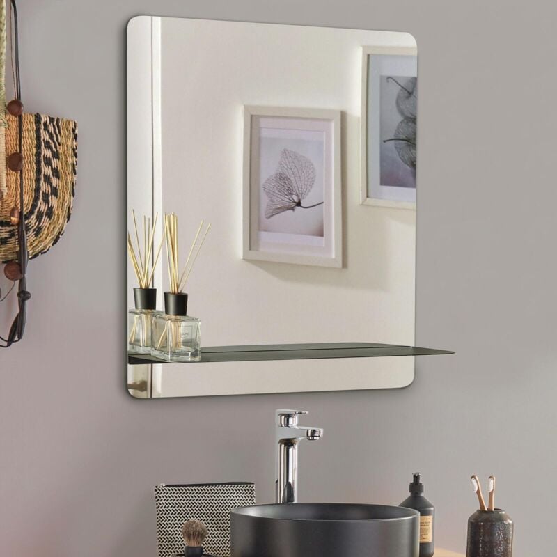 Mob-in - Miroir rectangulaire 60 x 70 cm sorrento avec tablette noire