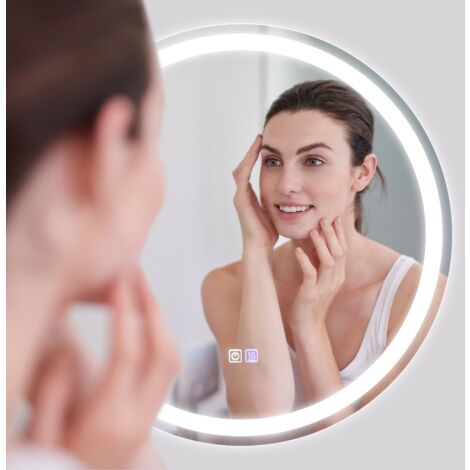 Miroir Salle de Bain LED Ø 60 cm 3 Éclairages Tactile Anti-Buée CW35209
