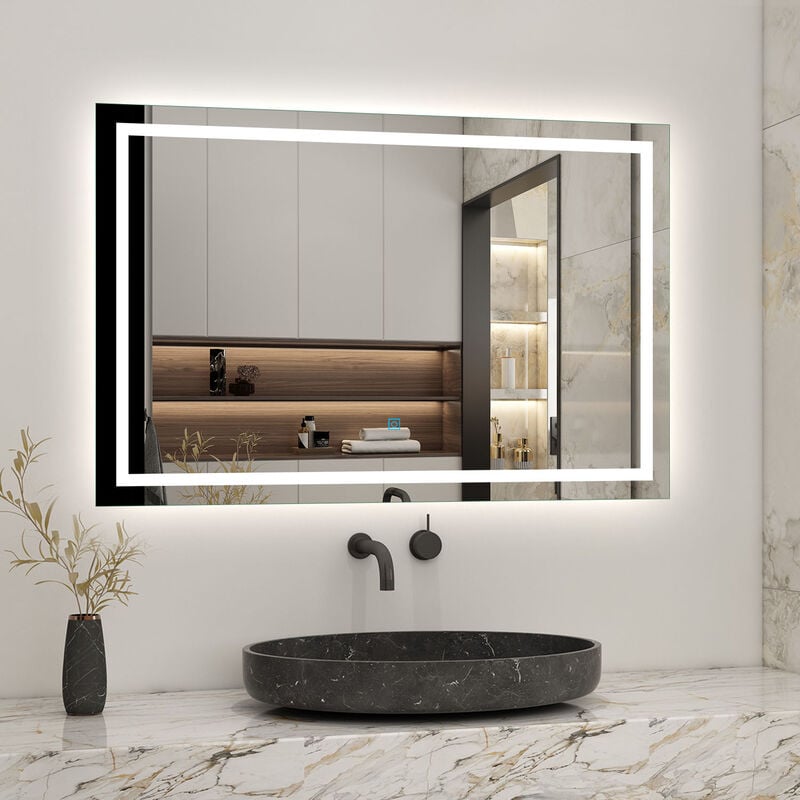 Biubiubath - Miroir salle de bain led anti-buée, avec éclairage led 100 x 60cm réversible IP44 commande par effleurement