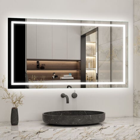 Miroir salle de bain LED 140 cm x 80 cm - interrupteur sensitif - ELEGANCE