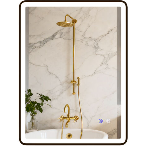 Miroir salle de bain LED antibuée avec intensité variable, miroir maquillage lumineux 80x60 cm, cadre noir