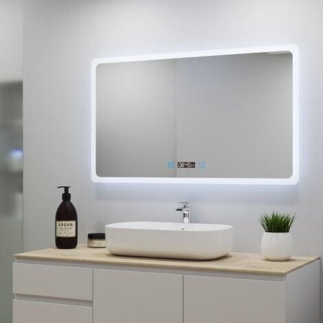 Horloge Miroir de salle de bain intelligent LED anti-buée Horizantal / Vertical