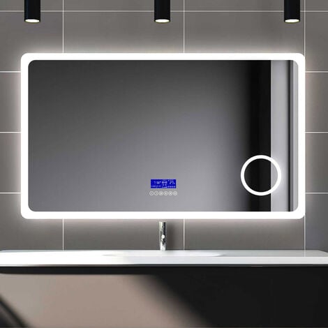 Miroir led salle de bain SMART (150x70cm) LED Lumineux Miroir avec  Éclairage Interrupteur Tactile Blanc Froid 7000K