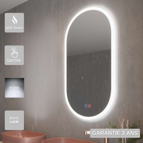Miroir Salle de Bain LED Frontal  (6500K) - 50x90cm - Commandes Tactile & Anti-Buée - CANADA LEDIMEX