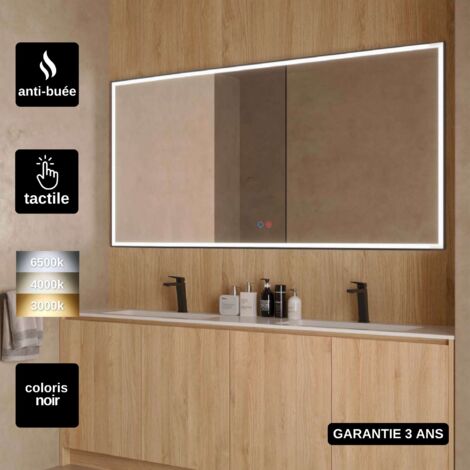 Miroir Salle de Bain LED Frontal Réglable 120x80cm - Noir Mat - CommandesTactiles & Anti-Buée - SUIZA LEDIMEX