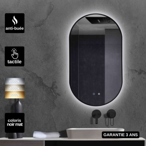 Miroir Salle de Bain LED Frontal Réglable TOKYO - 50x90cm - Noir Mat - Commandes Tactiles & Anti-Buée - TOKYO LEDIMEX