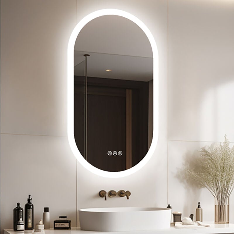Miroir Salle de Bain led Oval Miroir Mural Avec Éclairage Intégré Miroir Lumineux Anti Buée 4 Interrupteurs Tactiles - 120x60cm