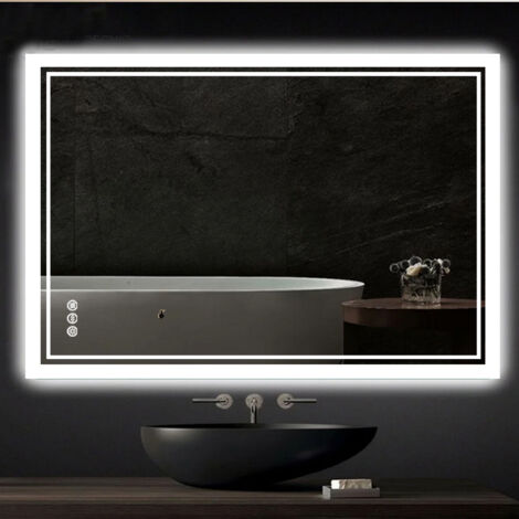 Miroir Salle de Bain LED - Miroir Mural Salle de Bain Lumineux Anti-Buée Horizontal / Vertical avec Eclairage Interrupteur Tactile pour Maquillage Rasage Coiffeuse - 80 x 60 cm