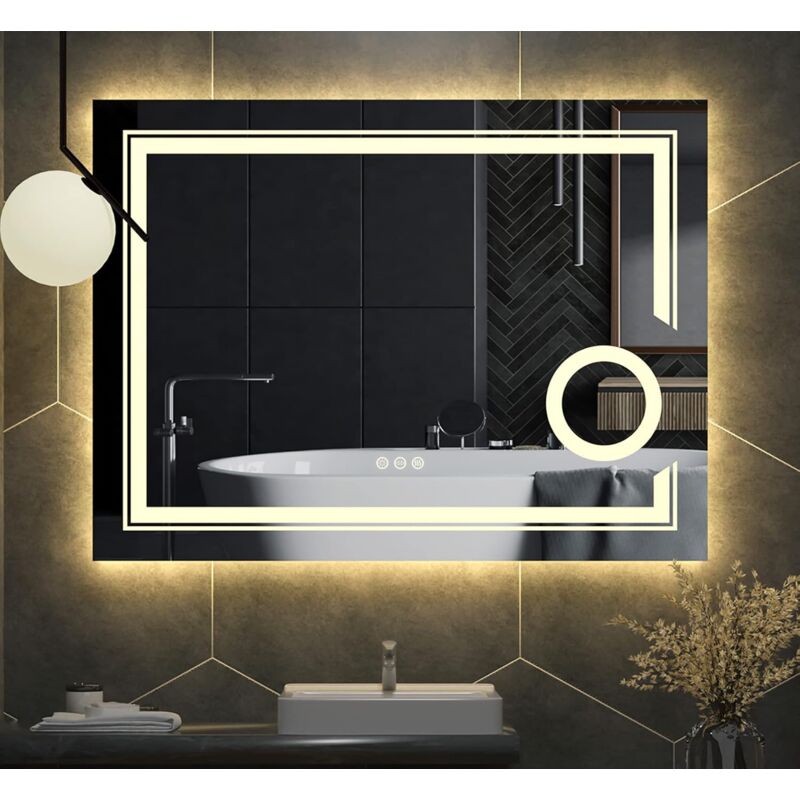 Miroir Salle de Bain led - Miroir Salle Bain avec éclairage Intégré Miroir Mural Lumineux Anti buee Grossissant 3X pour Maquillage Salle de Bain