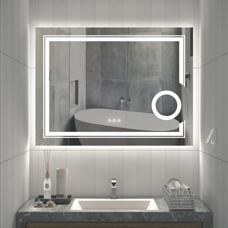 Miroir Salle de Bain led - Miroir Salle Bain avec éclairage Intégré Miroir Mural Lumineux Anti buee Grossissant 3X pour Maquillage Salle de Bain