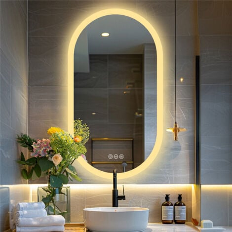 Miroir Salle de Bain LED Oval Miroir Mural Avec Éclairage Intégré Miroir Lumineux Anti Buée 4 Interrupteurs Tactiles - 100x50cm