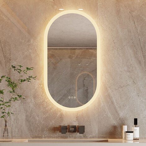 LUVODI Miroir Salle de Bain LED Oval Miroir Mural Avec Éclairage Intégré Miroir Lumineux Anti Buée 4 Interrupteurs Tactiles - 80x50cm